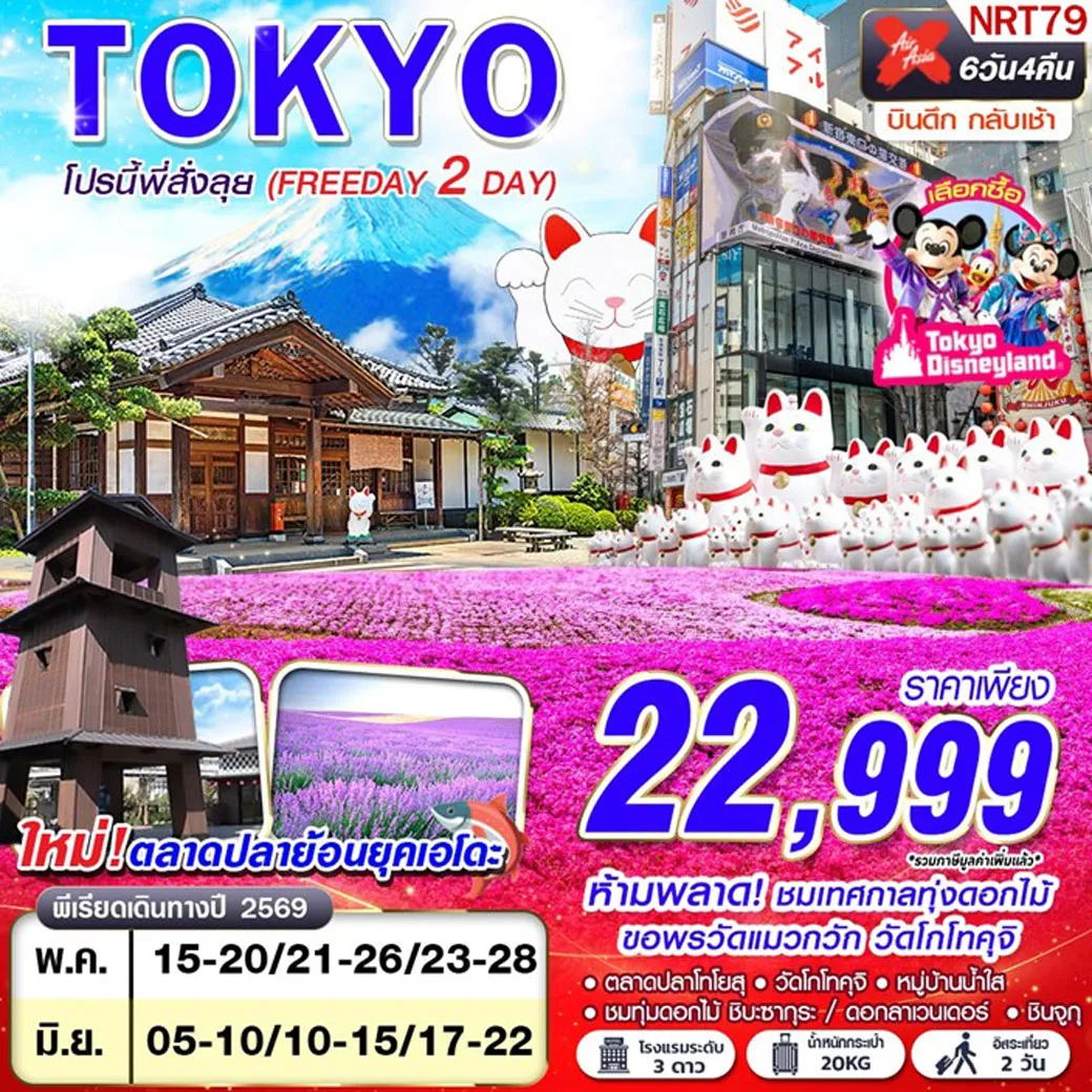 ทัวร์ญี่ปุ่น TOKYO โปรนี้ พี่สั่งลุย (FREEDAY 2 วัน) 6วัน 4คืน (XJ)